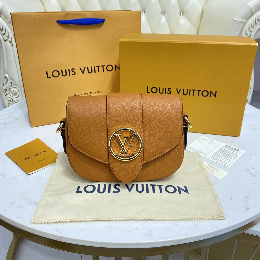 Louis Vuitton LV PONT 9 SOFT MM Grained Leather Shoudler Bag M58968 Golden Siena